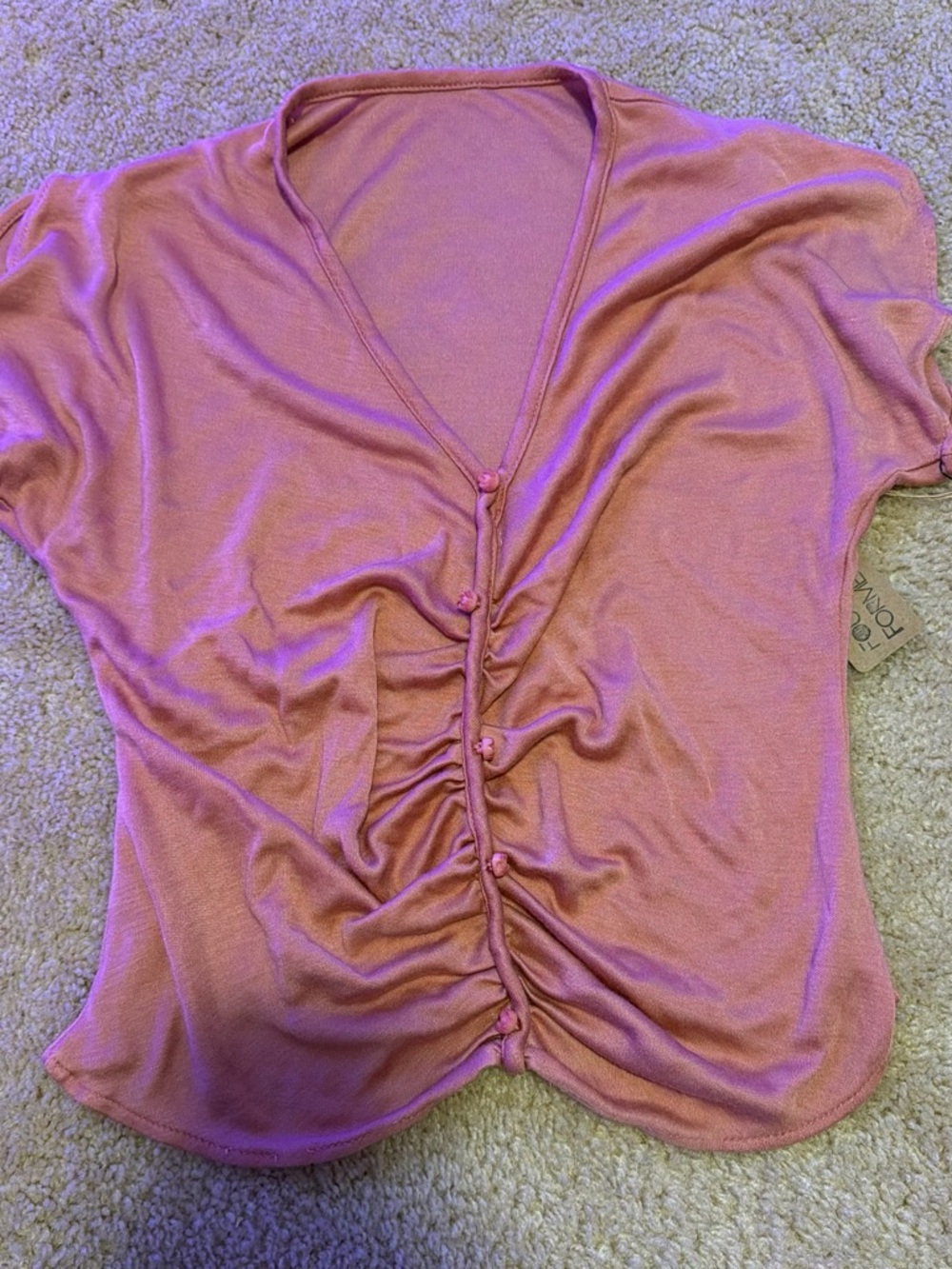 Women’s Pink Ruched Button-Front Top